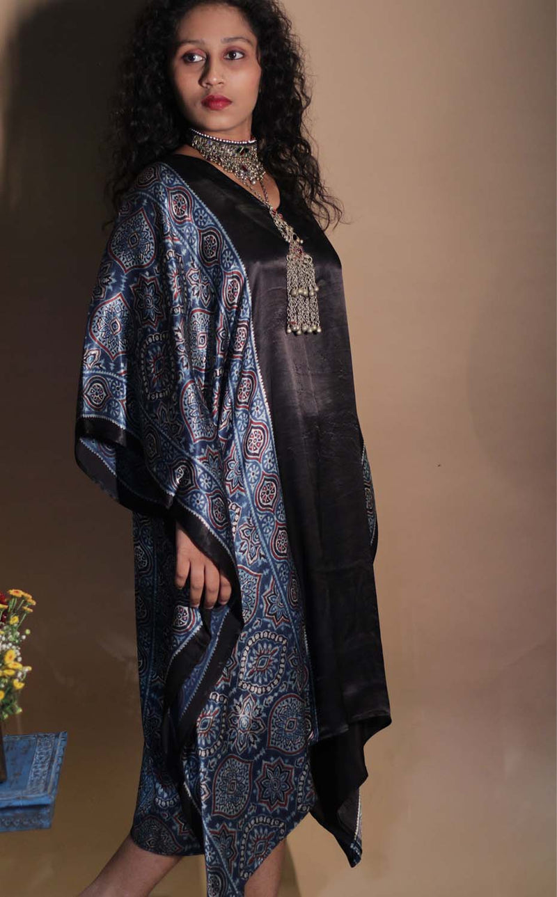Sitaara | Modal Kaftan | Noir with Blue Ajrakh