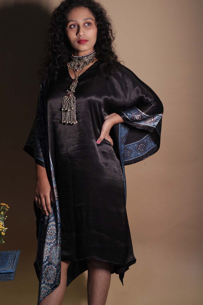Sitaara | Modal Kaftan | Noir with Blue Ajrakh
