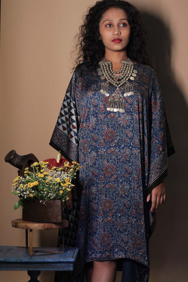 Sitaara | Ajrakh Modal Kaftan | Blue Florals