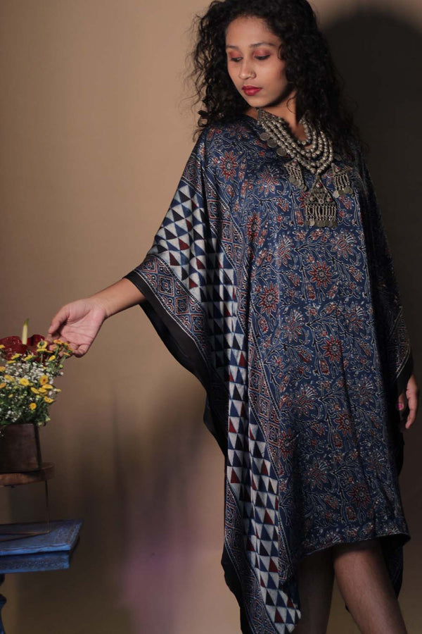 Sitaara | Ajrakh Modal Kaftan | Blue Florals