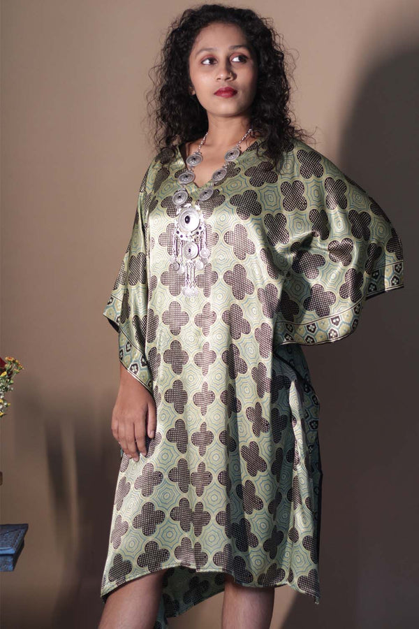 Sitaara | Ajrakh Modal Kaftan | Lime