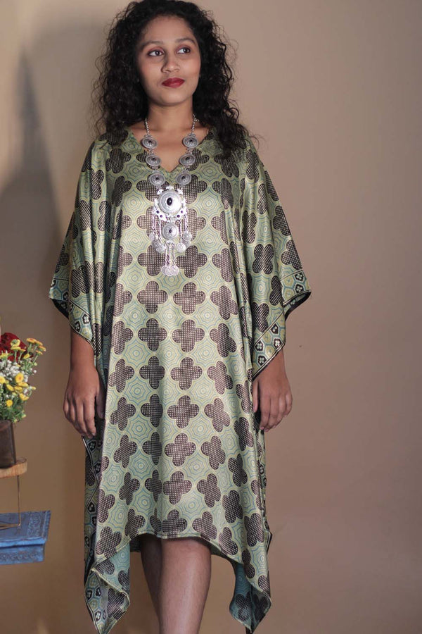 Sitaara | Ajrakh Modal Kaftan | Lime