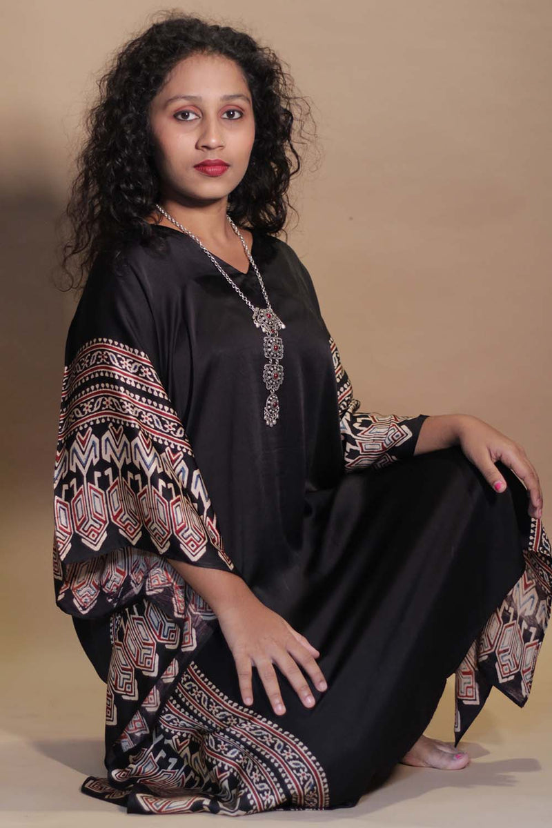 Sitaara | Ajrakh Modal Kaftan | Noir Abstract