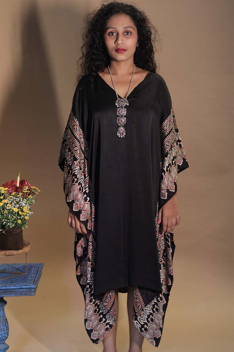 Sitaara | Ajrakh Modal Kaftan | Noir Abstract