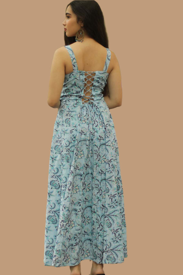 Tarangini | Long  Kali Dress | Blue Sanganeri
