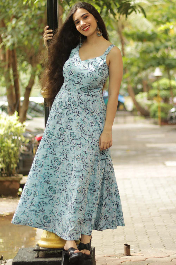 Tarangini | Long  Kali Dress | Blue Sanganeri