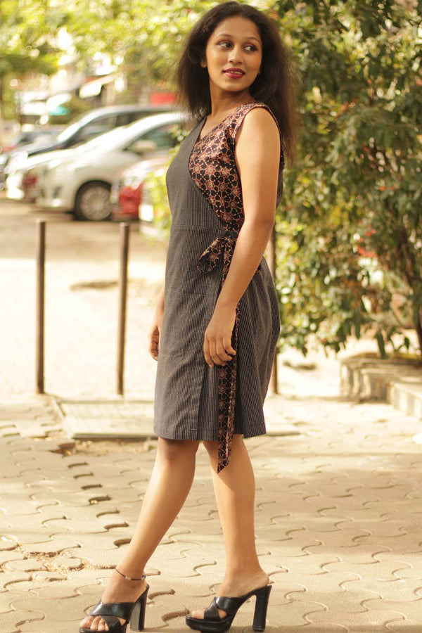 Overlap Dress- Noir Kantha & Ajrakh