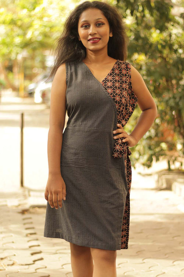 Overlap Dress- Noir Kantha & Ajrakh