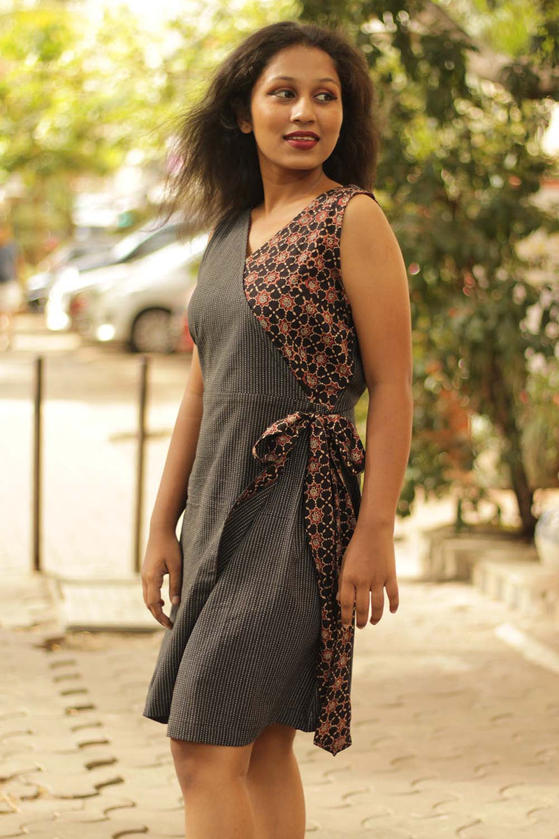 Overlap Dress- Noir Kantha & Ajrakh