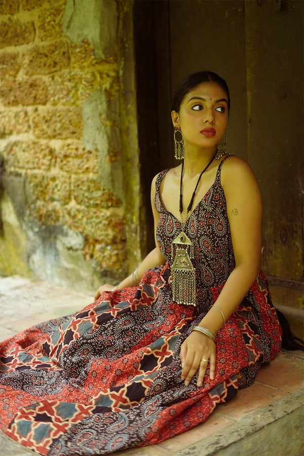 Tarangini | Long  Kali Dress | Red Ajrakh