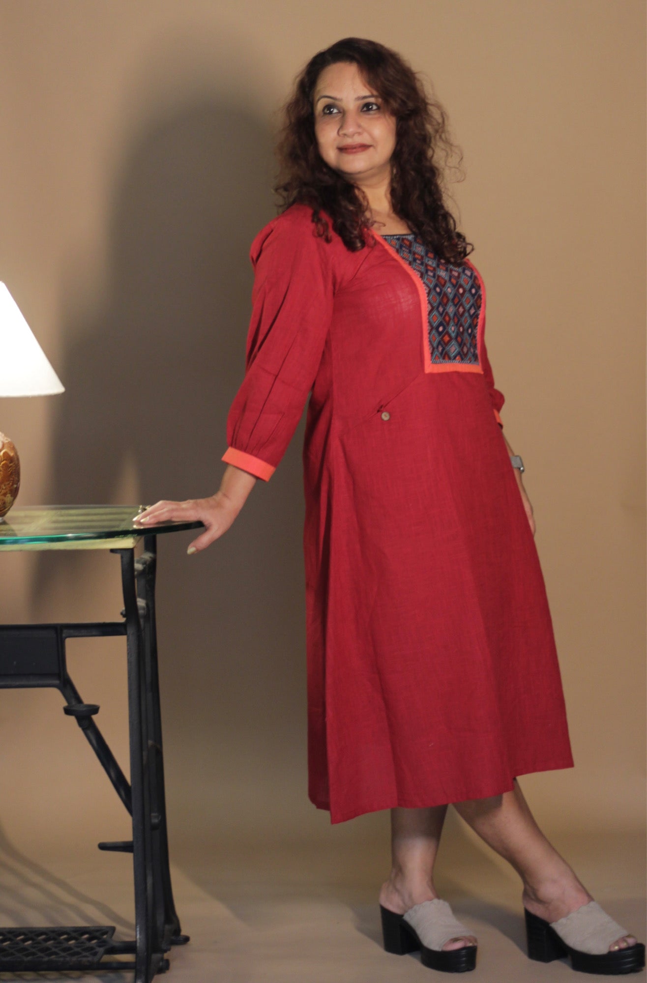 RannRupika | Embroidered Midi Dress | Red