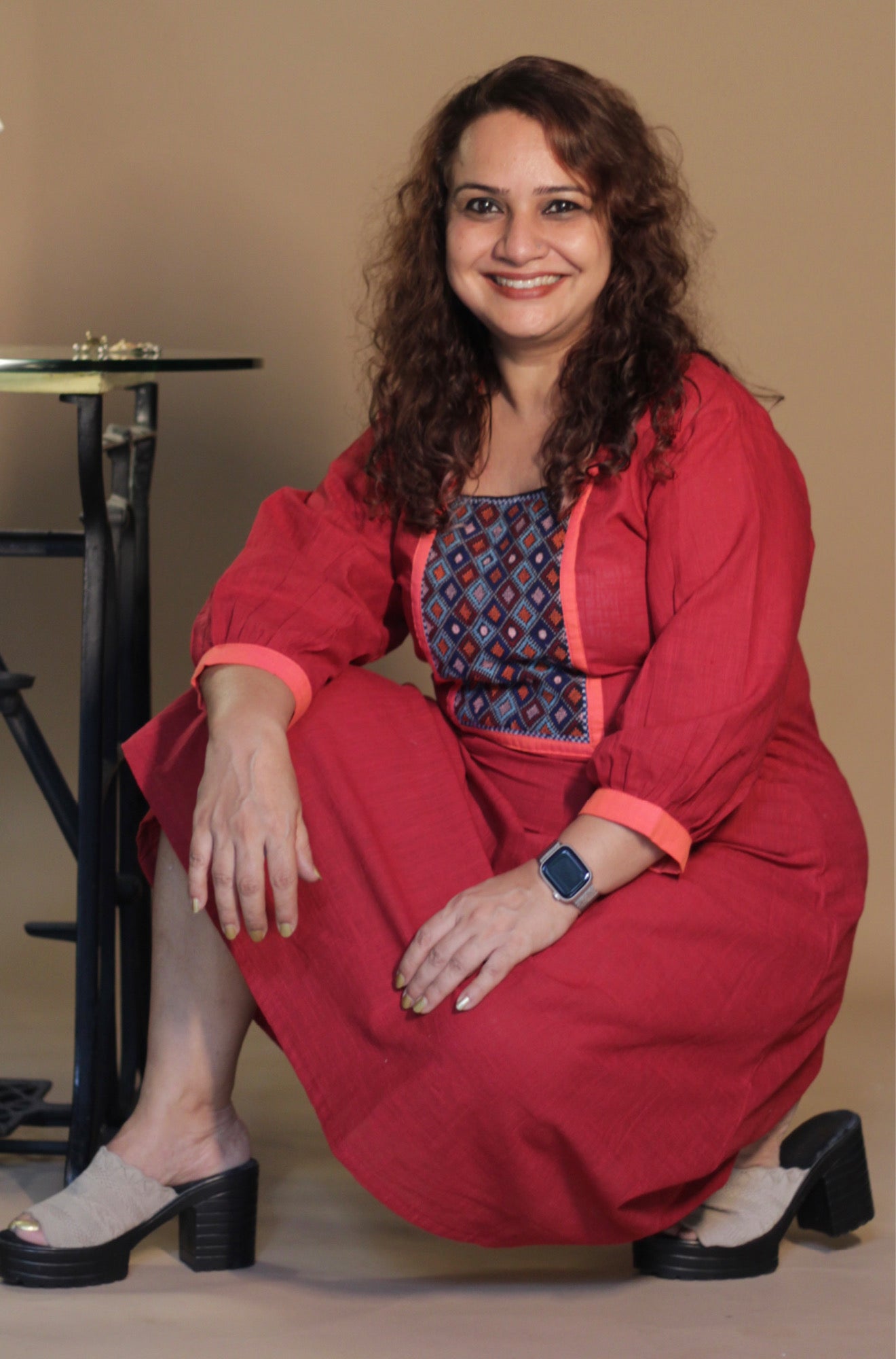 RannRupika | Embroidered Midi Dress | Red