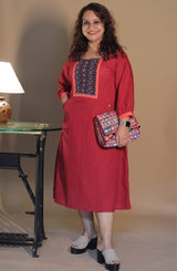 RannRupika | Embroidered Midi Dress | Red