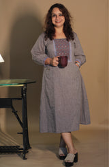 RannRupika | Embroidered Midi Dress | Grey
