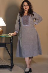 RannRupika | Embroidered Midi Dress | Grey