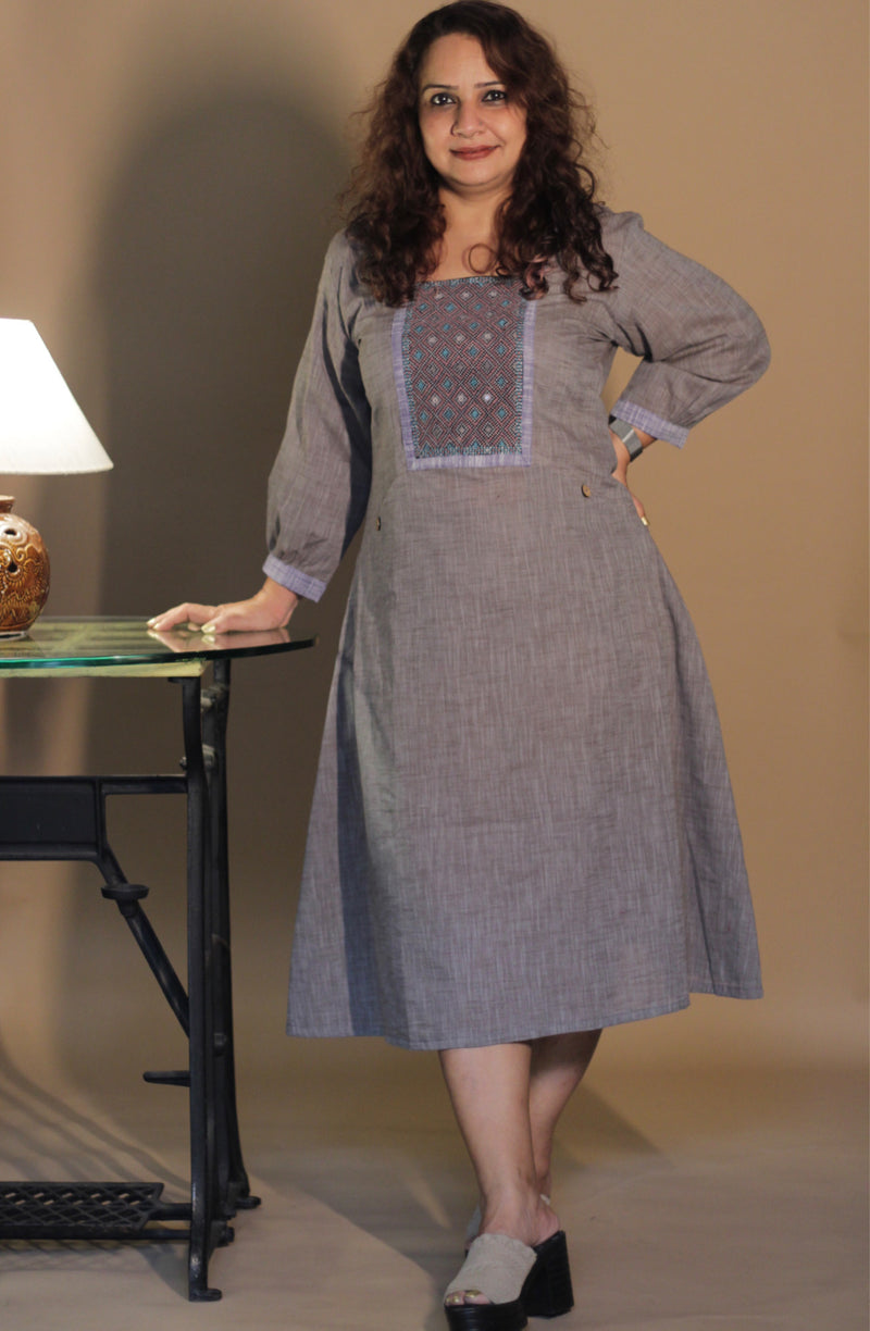 RannRupika | Embroidered Midi Dress | Grey
