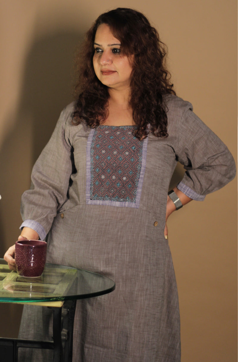 RannRupika | Embroidered Midi Dress | Grey