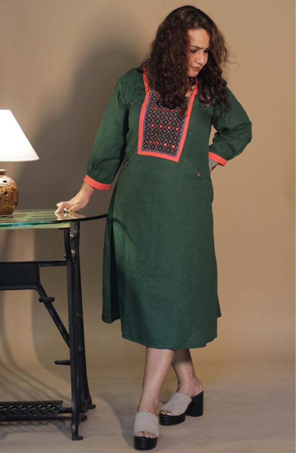 RannRupika | Embroidered Midi Dress | Green