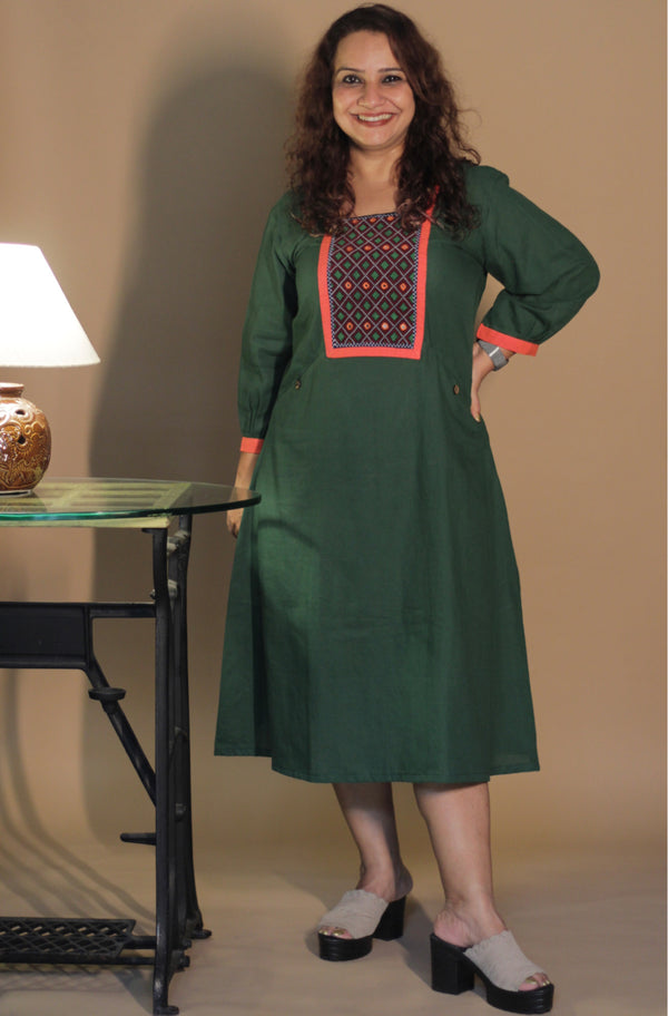 RannRupika | Embroidered Midi Dress | Green