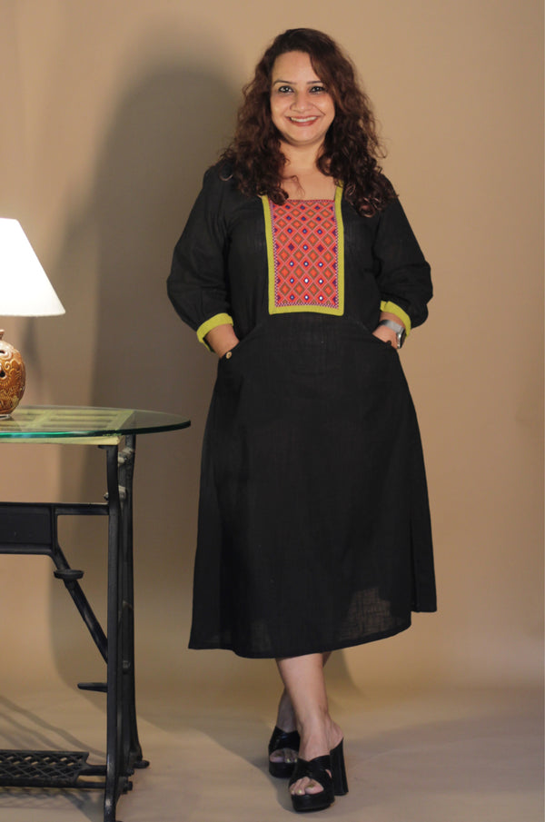 RannRupika | Embroidered Midi Dress | Black