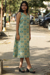 Kusumita | Midi Dress  | Sea Foam Sanganeri