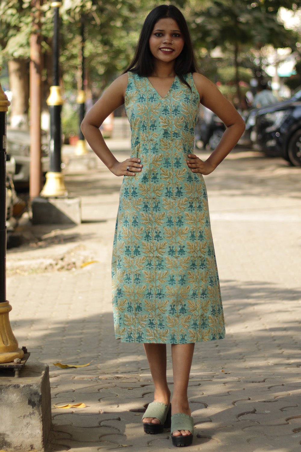 Kusumita | Midi Dress | Sea Foam Sanganeri