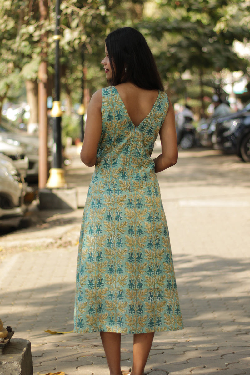 Kusumita | Midi Dress  | Sea Foam Sanganeri