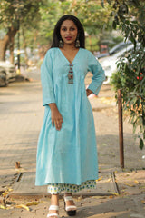 Afghani Pendant Dress  | Sky Blue Cotton