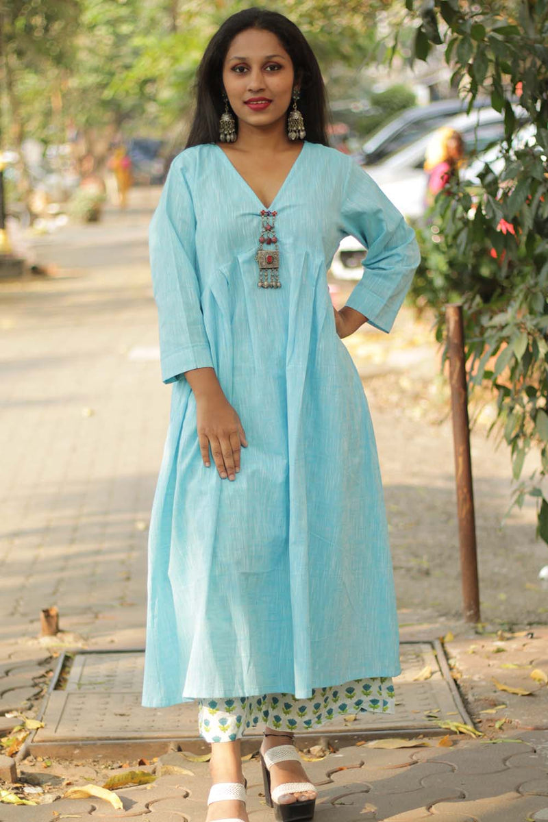 Afghani Pendant Dress  | Sky Blue Cotton
