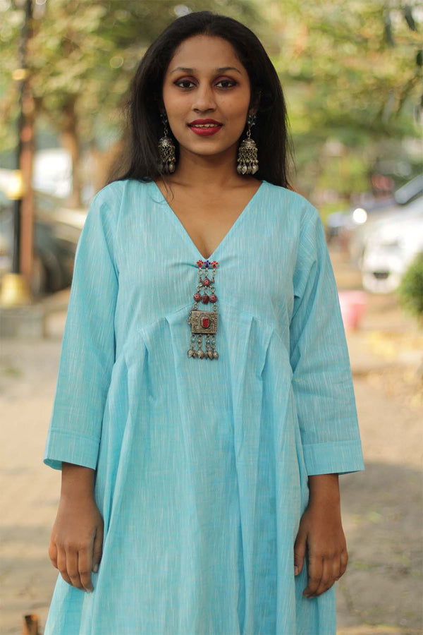 Afghani Pendant Dress  | Sky Blue Cotton