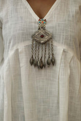 Afghani Pendant Dress  | White Cotton