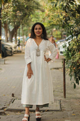 Afghani Pendant Dress  | White Cotton