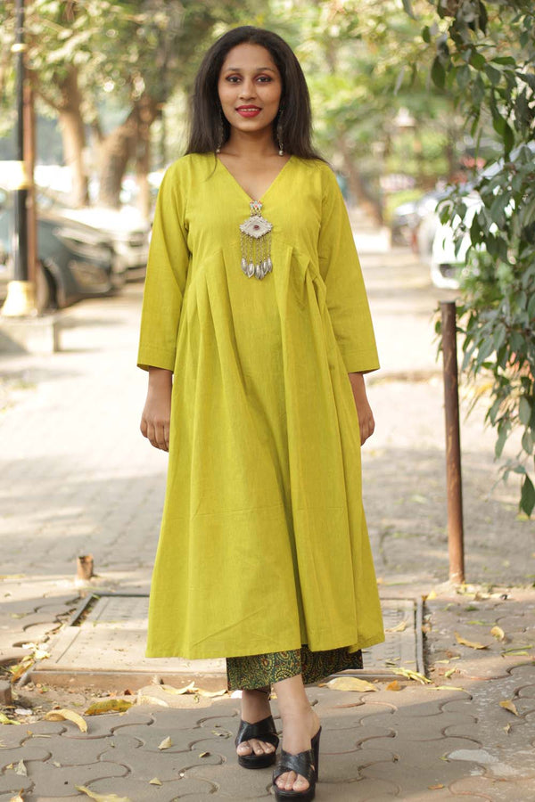 Afghani Pendant Dress  | Lime Green Cotton