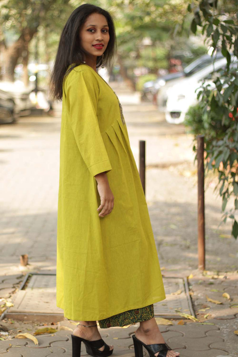 Afghani Pendant Dress  | Lime Green Cotton