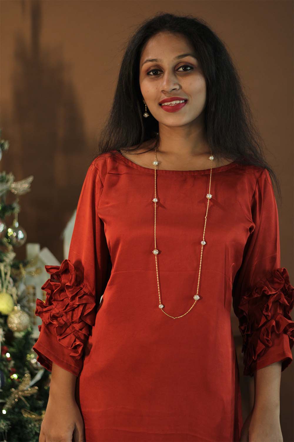 Diva | Frill Sleeves Modal Dress | Red