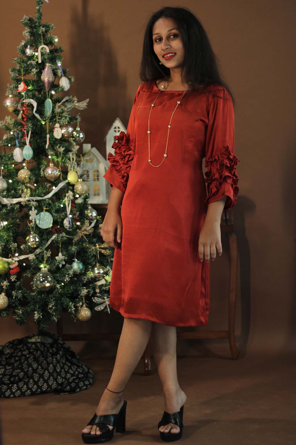 Diva | Frill Sleeves Modal Dress | Red