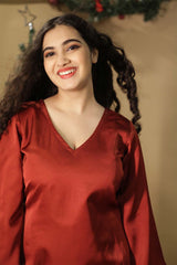 Diva | Bell Sleeves Modal Dress  | Ruby Red