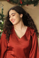 Diva | Bell Sleeves Modal Dress  | Ruby Red