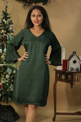 Diva | Bell Sleeves Dress | Emerald Green