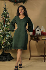 Diva | Bell Sleeves Dress | Emerald Green