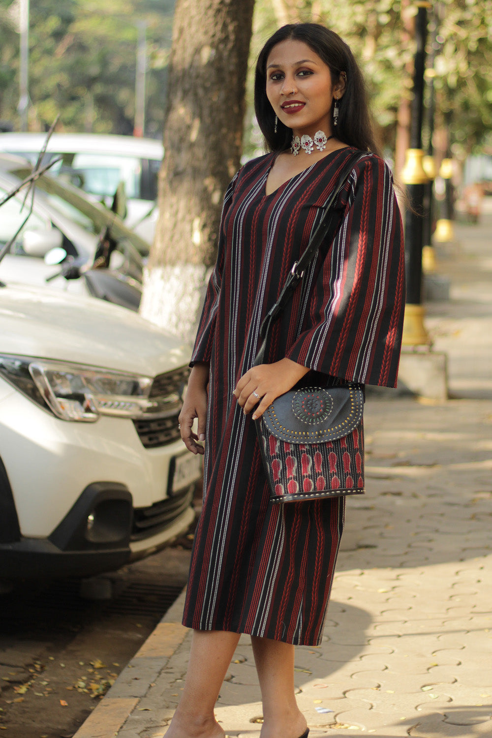Diva | Bell Sleeves Dress | Noir Stripes