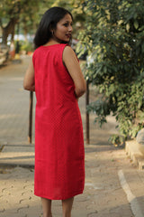 Sleeveless Midi Dress | Rouge with Noir Piping