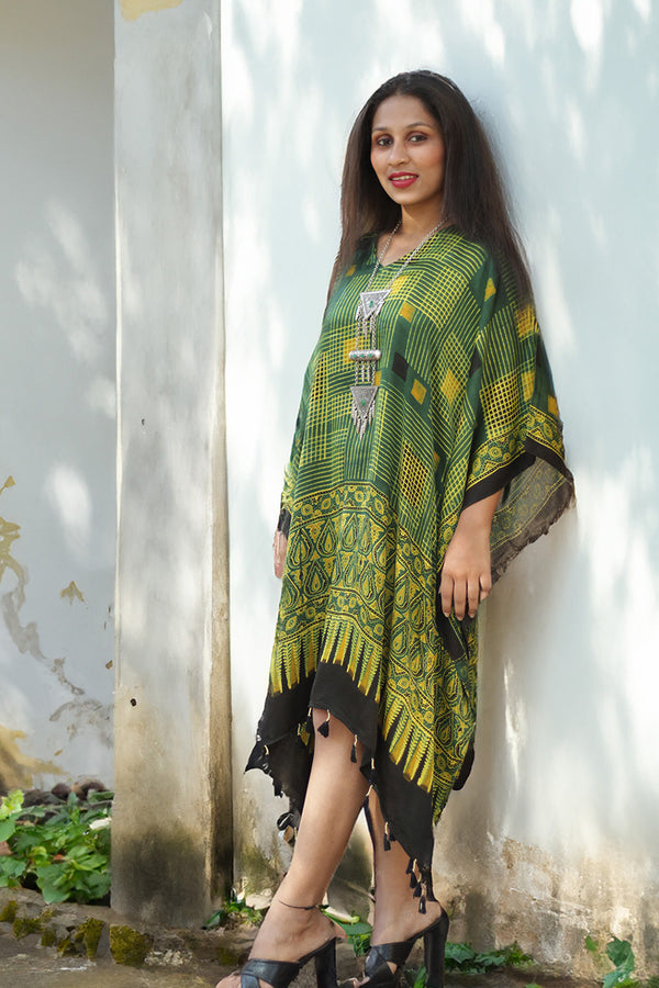 Sitaara | Modal Kaftan   | Green & Yellow Ajrakh