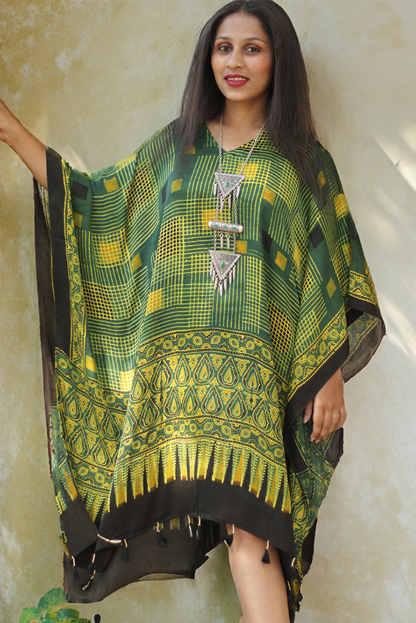 Sitaara | Modal Kaftan   | Green & Yellow Ajrakh