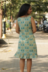 Manchali  | Frilled Dress | Sage Green Sanganeri
