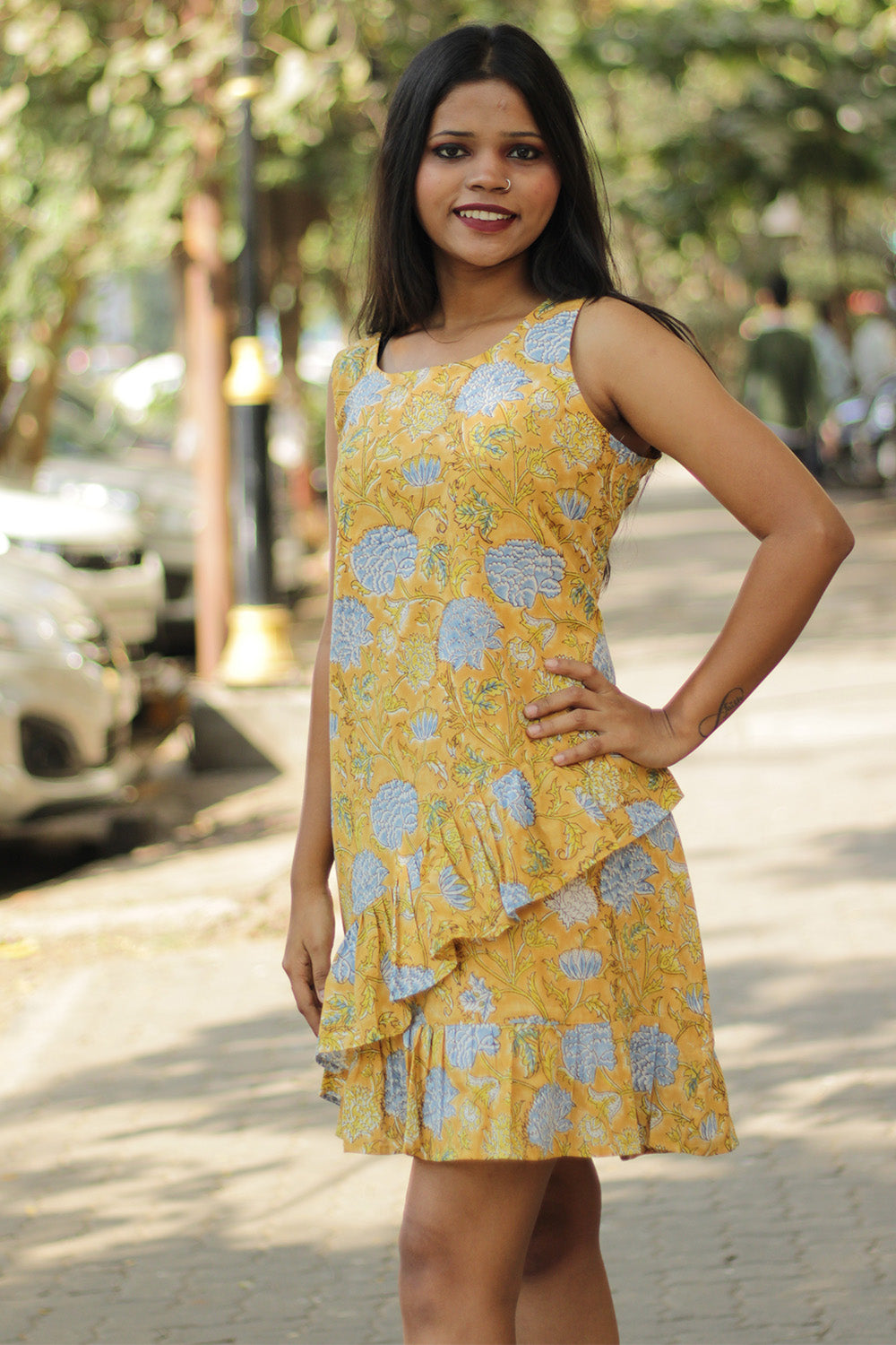 Manchali | Frilled Dress | Sunshine Blooms Sanganeri
