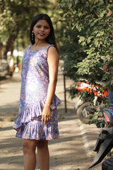 Manchali | Frilled Dress | Purple & Pink Sanganeri