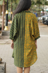 Maati | Shirt Dress | Mustard Kairi & Stripes Ajrakh