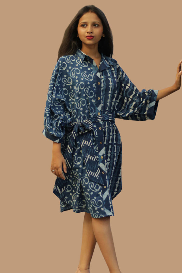 Maati | Belted Shirt Dress | Indigo Kairi