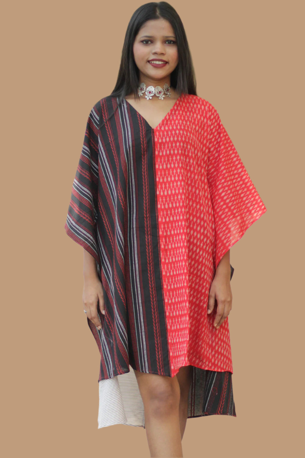 Aasmi | Hi-Lo Kaftan Dress | Black & Red